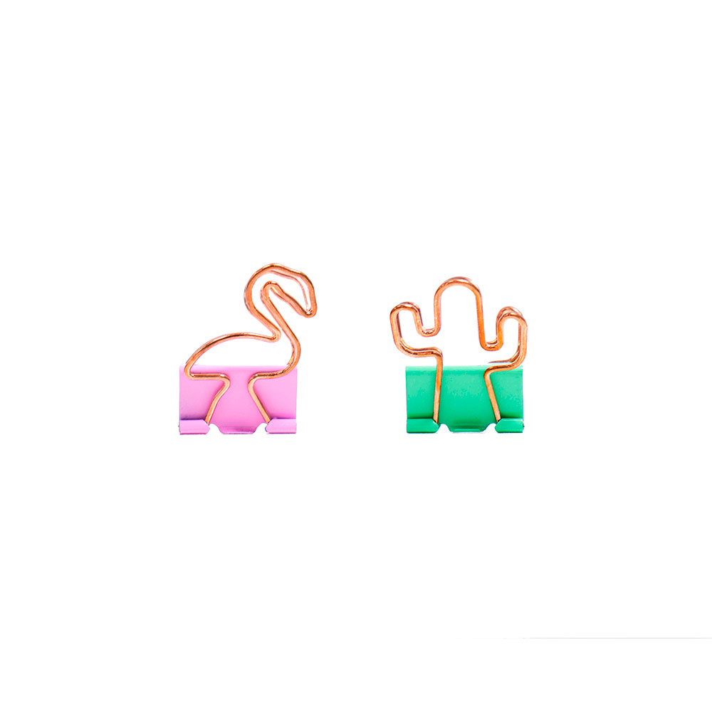 BD-2505 – Clips Mariposa - Flamenco y Cactus - Para Papel - Pastel - Blister C/6 Unid.
