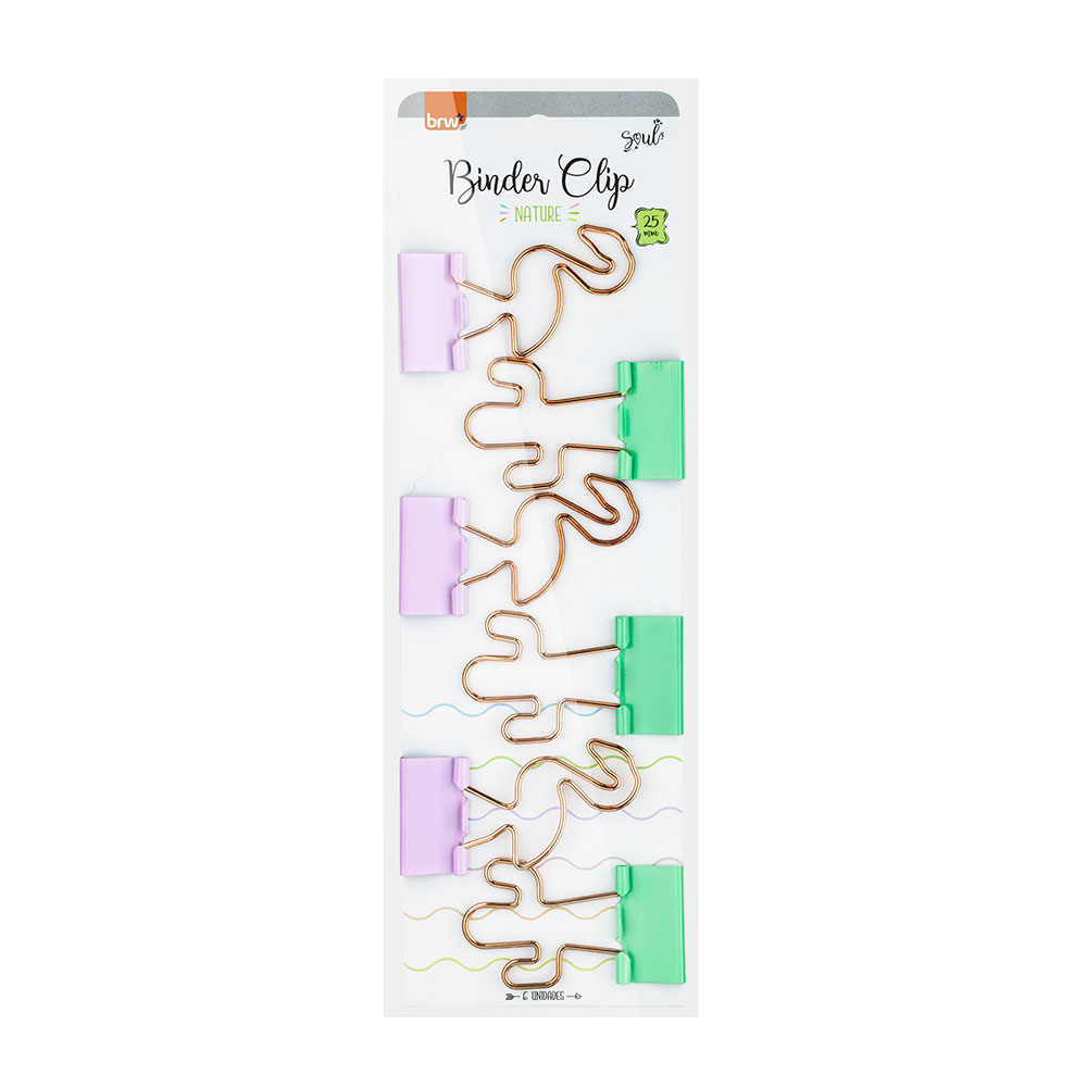 BD-2505 – Clips Mariposa - Flamenco y Cactus - Para Papel - Pastel - Blister C/6 Unid. - Imagen 2