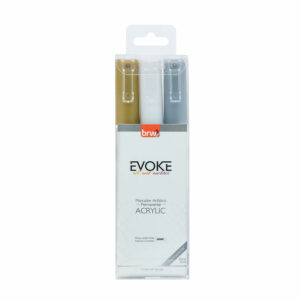MA-0113 – Marcador Artístico Evoke - Acrílico de 3mm Color Plata, Oro y Blanco. 1 Blister