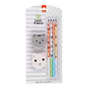 KT-1009 | Kit Escolar Mejores Amigos - Blister (4 Lápiz HB, 2 Borradores)- Best Friend